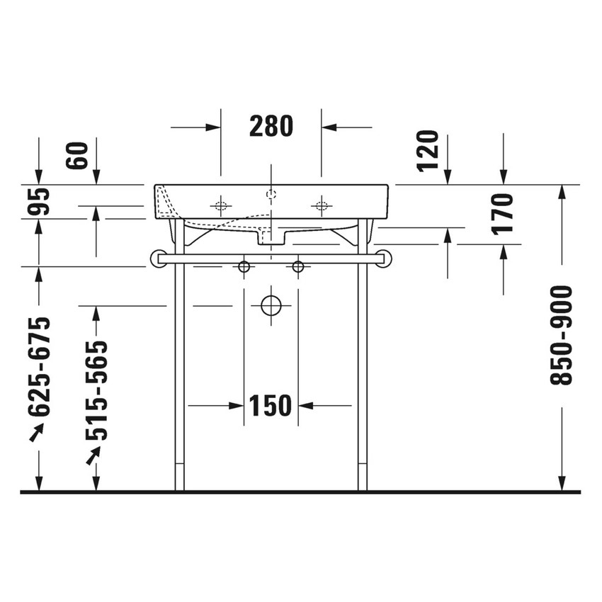 Immagine di Duravit HAPPY D.2 lavabo consolle 65 cm, senza foro, con troppopieno, colore bianco 2318650060