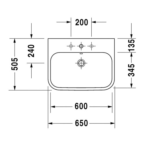 Immagine di Duravit HAPPY D.2 lavabo consolle 65 cm, monoforo, con troppopieno, WonderGliss, colore bianco 23186500001