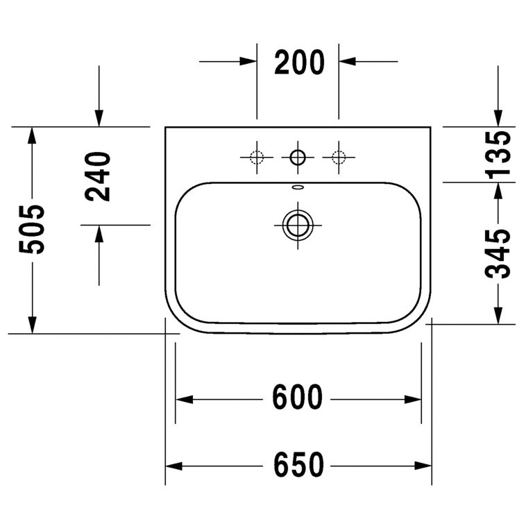Immagine di Duravit HAPPY D.2 lavabo consolle 65 cm, senza foro, con troppopieno, WonderGliss, colore bianco 23186500601
