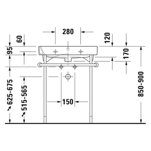 Immagine di Duravit HAPPY D.2 lavabo consolle 65 cm, senza foro, con troppopieno, WonderGliss, colore bianco 23186500601