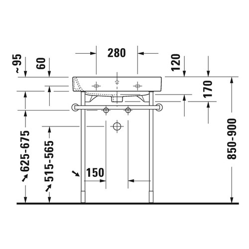 Immagine di Duravit HAPPY D.2 lavabo consolle 60 cm, monoforo, con troppopieno, colore bianco 2318600000