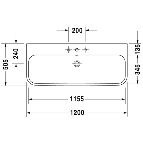 Immagine di Duravit HAPPY D.2 lavabo consolle rettificato 120 cm, monoforo, con troppopieno, colore bianco 2318120027