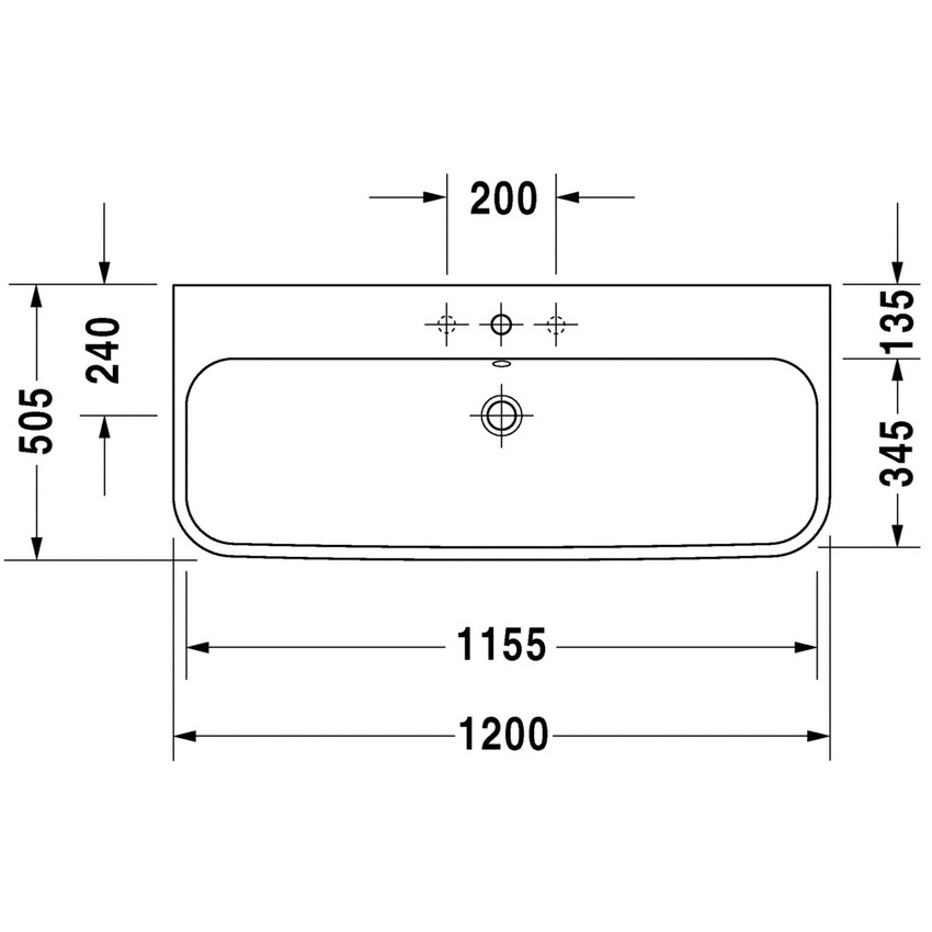 Immagine di Duravit HAPPY D.2 lavabo consolle rettificato 120 cm, monoforo, con troppopieno, colore bianco 2318120027