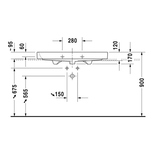 Immagine di Duravit HAPPY D.2 lavabo consolle rettificato 100 cm, senza foro, con troppopieno, WonderGliss, colore bianco 23181000281