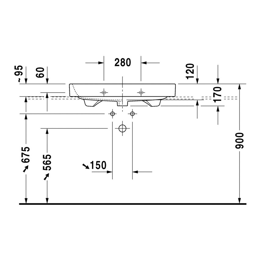 Immagine di Duravit HAPPY D.2 lavabo consolle rettificato 80 cm, monoforo, con troppopieno, colore bianco 2318800027