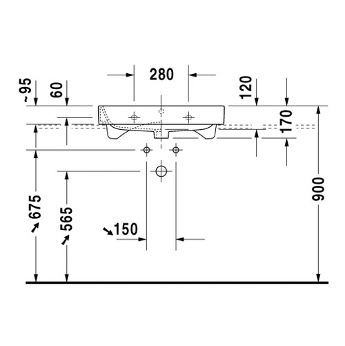 Immagine di Duravit HAPPY D.2 lavabo consolle rettificato 65 cm, monoforo, con troppopieno, colore bianco 2318650027