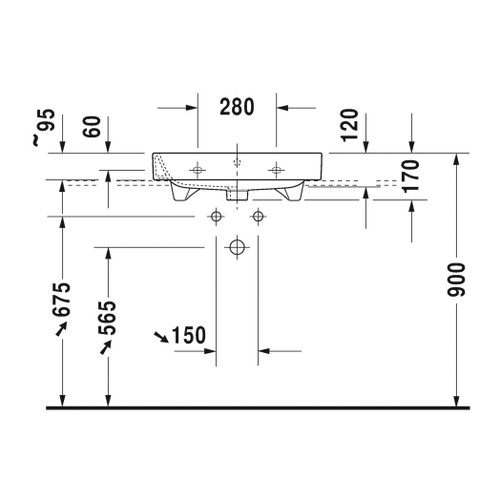 Immagine di Duravit HAPPY D.2 lavabo consolle rettificato 60 cm, monoforo, con troppopieno, colore bianco 2318600027