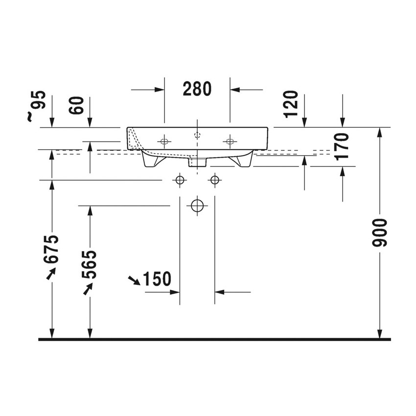 Immagine di Duravit HAPPY D.2 lavabo consolle rettificato 60 cm, monoforo, con troppopieno, colore bianco 2318600027