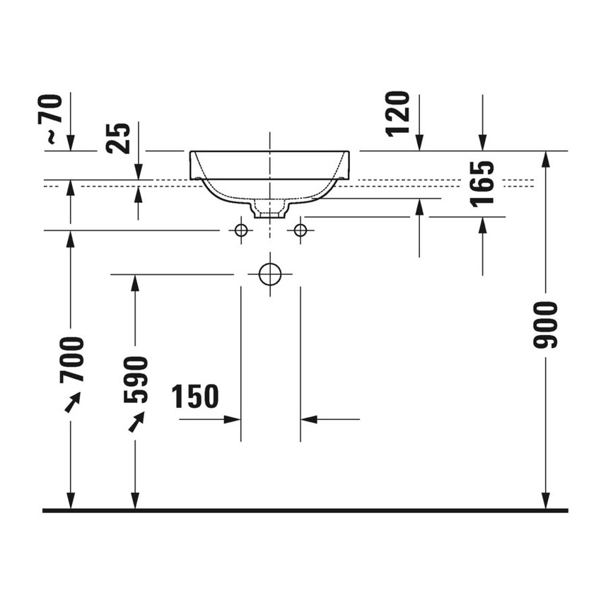 Immagine di Duravit HAPPY D.2 PLUS bacinella da appoggio soprapiano 40 cm con rettifica, senza foro e senza troppopieno, colore bianco 2359400000