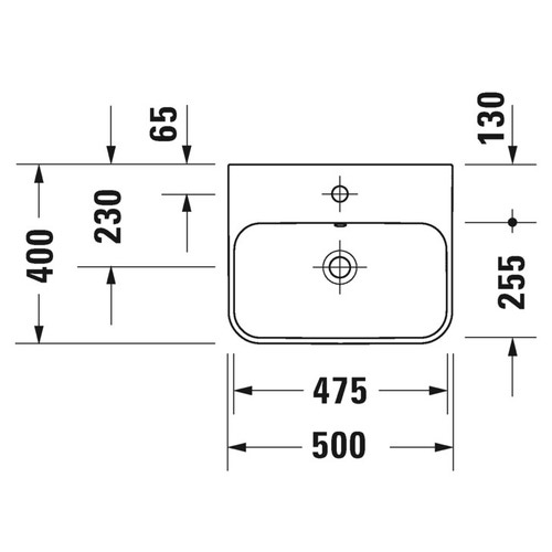 Immagine di Duravit HAPPY D.2 PLUS bacinella da appoggio soprapiano 50 cm con rettifica, senza foro, con troppopieno, WonderGliss, colore bianco 23605000601