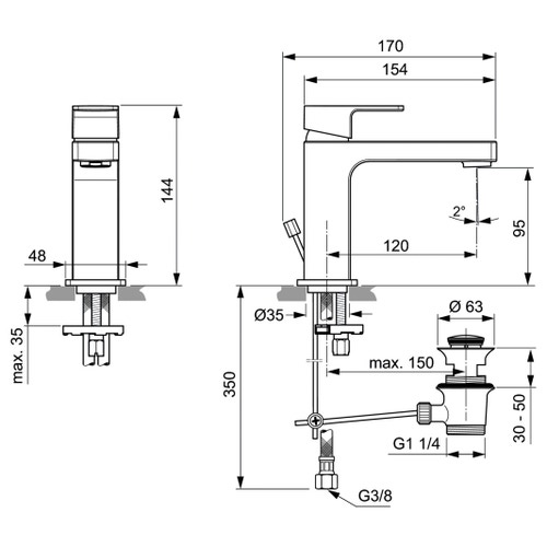 Immagine di Ideal Standard EDGE miscelatore monocomando lavabo H.14.4 cm, con asta di comando scarico e piletta, finitura cromo A7101AA