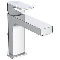 Immagine di Ideal Standard EDGE miscelatore monocomando lavabo H.14.4 cm, con sistema di apertura a freddo Bluestart, asta di comando scarico e piletta, finitura cromo A7102AA