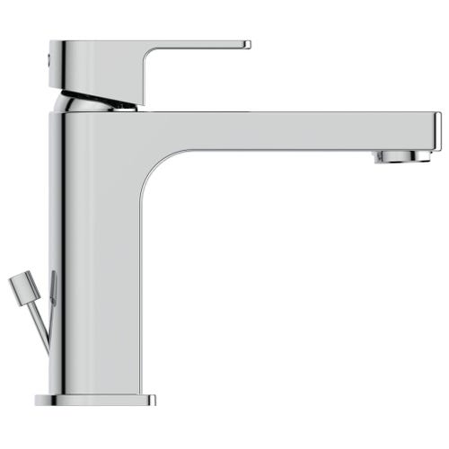 Immagine di Ideal Standard EDGE miscelatore monocomando lavabo H.14.4 cm, con sistema di apertura a freddo Bluestart, asta di comando scarico e piletta, finitura cromo A7102AA