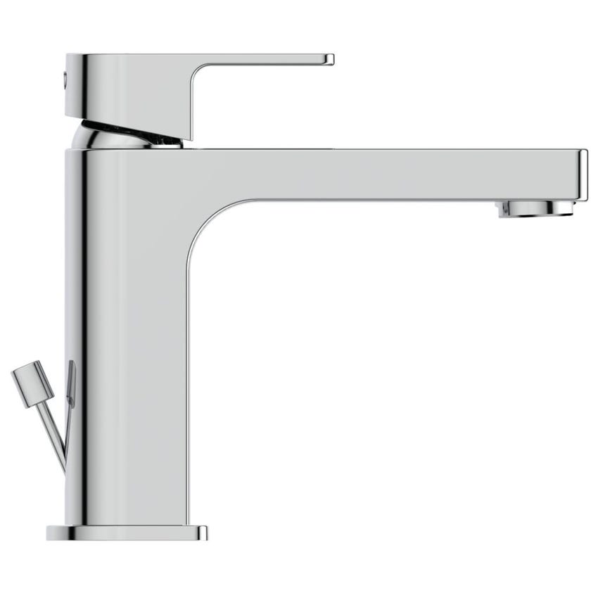 Immagine di Ideal Standard EDGE miscelatore monocomando lavabo H.14.4 cm, con sistema di apertura a freddo Bluestart, asta di comando scarico e piletta, finitura cromo A7102AA