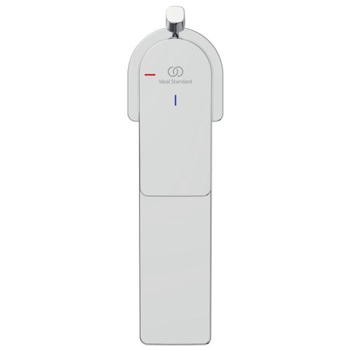 Immagine di Ideal Standard EDGE miscelatore monocomando lavabo H.14.4 cm, con sistema di apertura a freddo Bluestart, asta di comando scarico e piletta, finitura cromo A7102AA