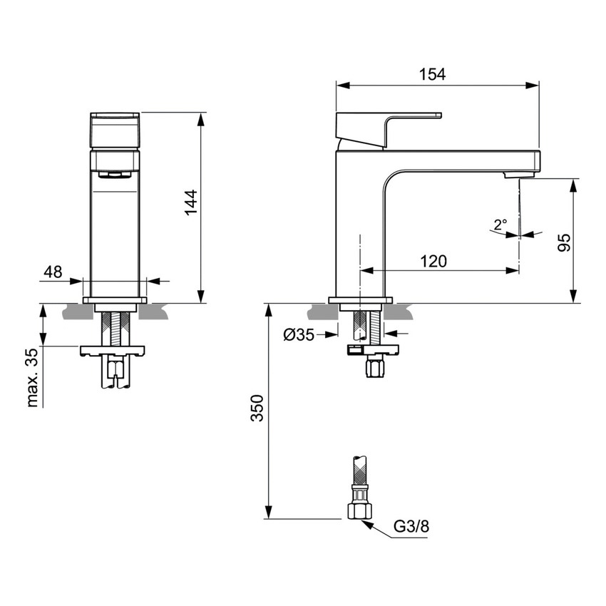 Immagine di Ideal Standard EDGE set rubinetteria con miscelatore lavabo senza scarico, miscelatore bidet con scarico, miscelatore monocomando ad incasso doccia e corpo incasso, finitura cromo SETED004