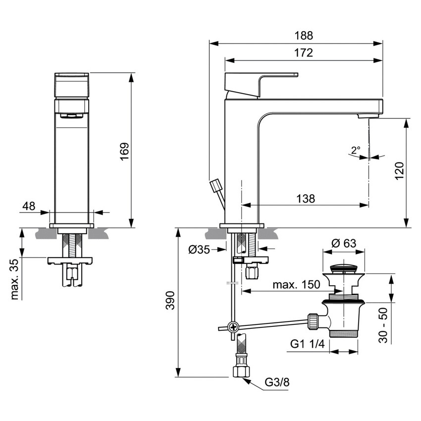 Immagine di Ideal Standard EDGE miscelatore monocomando lavabo H.17 cm, con asta di comando e scarico piletta, finitura cromo A7106AA