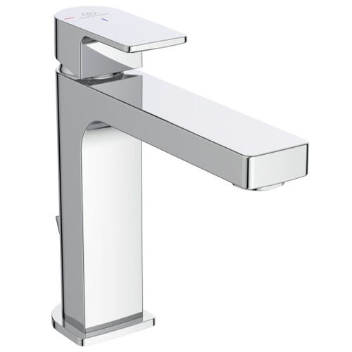 Immagine di Ideal Standard EDGE miscelatore monocomando lavabo H.17 cm, con sistema di apertura a freddo Bluestart, asta di comando e scarico piletta, finitura cromo A7107AA