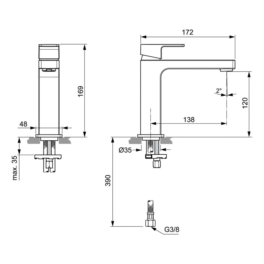 Immagine di Ideal Standard EDGE miscelatore monocomando lavabo H.17 cm, senza asta di comando e scarico piletta, finitura cromo A7108AA