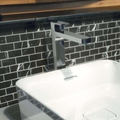 Immagine di Ideal Standard EDGE miscelatore monocomando da appoggio su piano H.29 cm, con asta di comando e scarico piletta, finitura cromo A7112AA