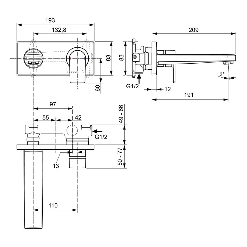 Immagine di Ideal Standard EDGE miscelatore monocomando lavabo per installazione a parete, finitura cromo A7116AA