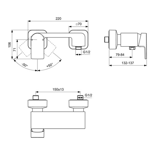 Ideal Standard EDGE set rubinetteria con miscelatore lavabo senza scarico,  miscelatore bidet con scarico e miscelatore monocomando esterno doccia,  finitura cromo SETED003