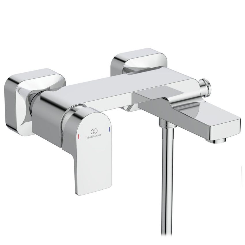 Immagine di Ideal Standard EDGE miscelatore monocomando esterno per vasca/doccia, con tubo flessibile e doccetta Evo Diamond, finitura cromo A7122AA