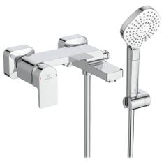 Immagine di Ideal Standard EDGE miscelatore monocomando esterno per vasca/doccia, con tubo flessibile e doccetta Evo Diamond, finitura cromo A7122AA