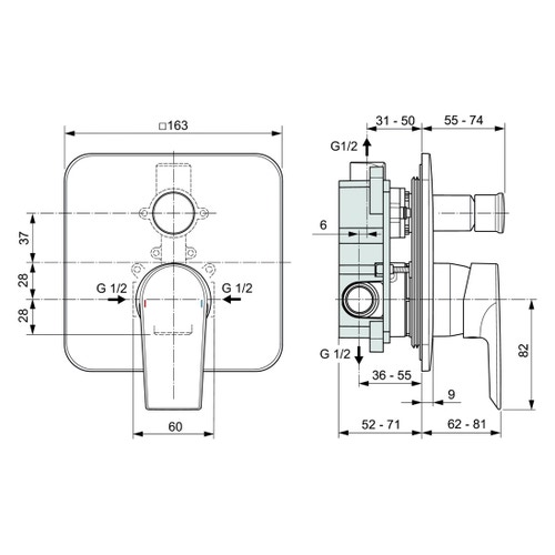 Immagine di Ideal Standard EDGE miscelatore monocomando ad incasso per vasca/doccia, solo parti esterne, finitura cromo A7127AA