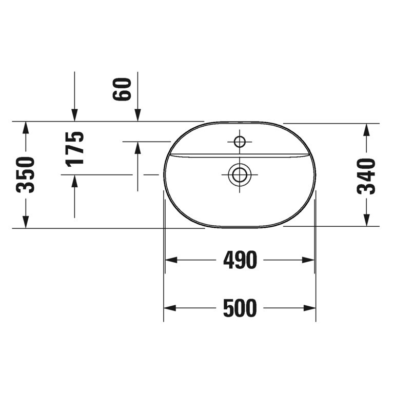 Immagine di Duravit LUV bacinella da appoggio soprapiano 50 cm, monoforo, con rettifica, senza troppopieno, con bordo per rubinetteria, colore bianco 0380500000