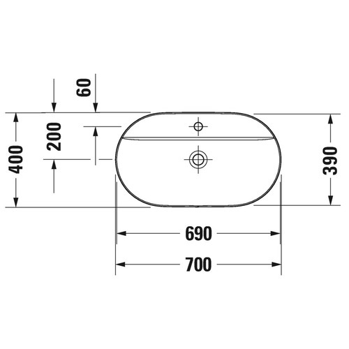 Immagine di Duravit LUV bacinella da appoggio soprapiano 70 cm, monoforo, con rettifica, senza troppopieno, con bordo per rubinetteria, WonderGliss, colore bianco 03807000001