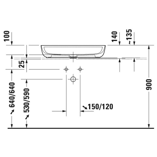 Immagine di Duravit LUV bacinella da appoggio soprapiano 70 cm, monoforo, con rettifica, senza troppopieno, con bordo per rubinetteria, WonderGliss, interno colore bianco, esterno colore sabbia finitura opaco 03807021001