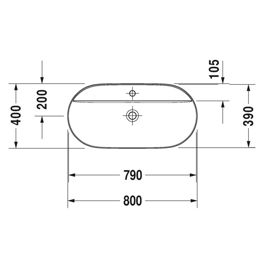 Immagine di Duravit LUV bacinella da appoggio soprapiano 80 cm, monoforo, con rettifica, senza troppopieno, con bordo per rubinetteria, colore bianco 0380800000