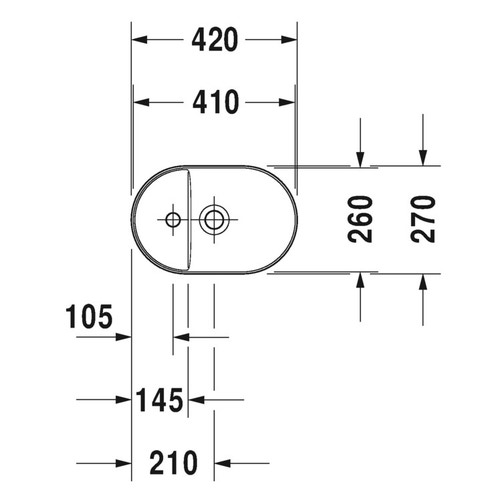 Immagine di Duravit LUV bacinella da appoggio soprapiano 42 cm, monoforo, con rettifica, reversibile, senza troppopieno, con bordo per rubinetteria, colore bianco 0381420000