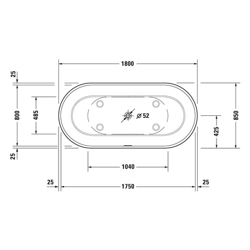 Immagine di Duravit LUV vasca centro stanza freestanding 180 cm, con pannello integrato e piedi, con due schienali inclinati, colonna di scarico speciale, colore bianco 700434000000000