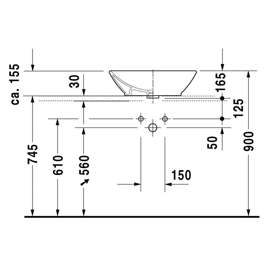 Immagine di Duravit ME BY STARCK bacinella da appoggio soprapiano 55 cm senza foro per rubinetteria, con troppopieno, senza bordo per rubinetteria, colore bianco 0334520000