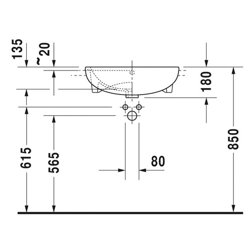 Immagine di Duravit ME BY STARCK lavabo semincasso 55 cm monoforo con troppopieno, con bordo per rubinetteria, WonderGliss, colore bianco finitura opaco 03785532001