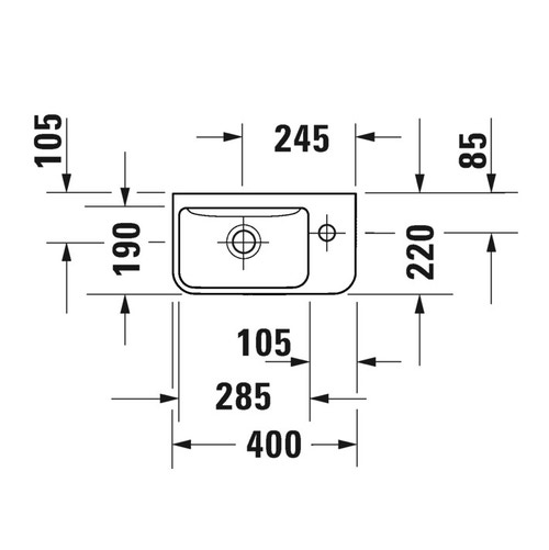 Immagine di Duravit ME BY STARCK lavamani 40 cm monoforo, senza troppopieno, con bordo per rubinetteria, con foro per rubinetteria a destra, lato inferiore smaltato, colore bianco 0717400000