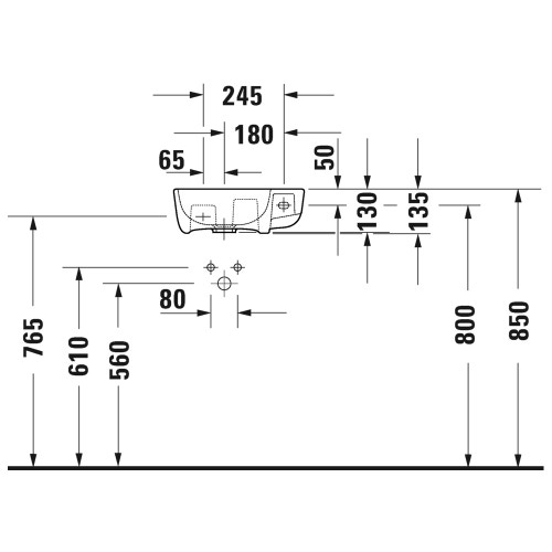 Immagine di Duravit ME BY STARCK lavamani 40 cm monoforo, senza troppopieno, con bordo per rubinetteria, con foro per rubinetteria a destra, lato inferiore smaltato, colore bianco 0717400000