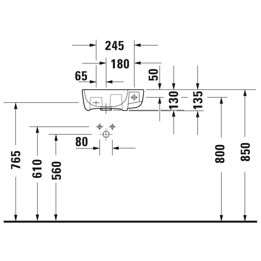 Immagine di Duravit ME BY STARCK lavamani 40 cm monoforo, senza troppopieno, con bordo per rubinetteria, con foro per rubinetteria a destra, lato inferiore smaltato, colore bianco 0717400000