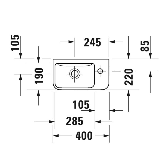 Immagine di Duravit ME BY STARCK lavamani 40 cm monoforo, senza troppopieno, con bordo per rubinetteria, con foro per rubinetteria a destra, lato inferiore smaltato, WonderGliss, colore bianco 07174000001