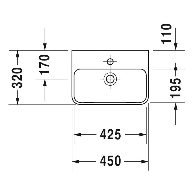 Immagine di Duravit ME BY STARCK lavamani 45 cm monoforo, con troppopieno, con bordo per rubinetteria,  lato inferiore smaltato, colore bianco 0719450000