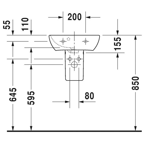 Immagine di Duravit ME BY STARCK lavamani 45 cm con 1 foro diaframmato per rubinetteria, con troppopieno, con bordo per rubinetteria,  lato inferiore smaltato, WonderGliss, colore bianco 07194500101