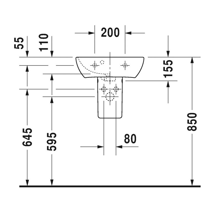 Immagine di Duravit ME BY STARCK lavamani 45 cm con 1 foro diaframmato per rubinetteria, con troppopieno, con bordo per rubinetteria,  lato inferiore smaltato, colore bianco finitura opaco 0719453210