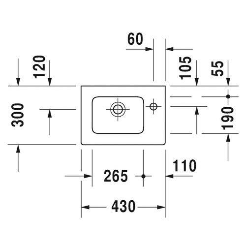 Immagine di Duravit ME BY STARCK lavamani consolle 43 cm monoforo, con bordo per rubinetteria, senza troppopieno, colore bianco 0723430041