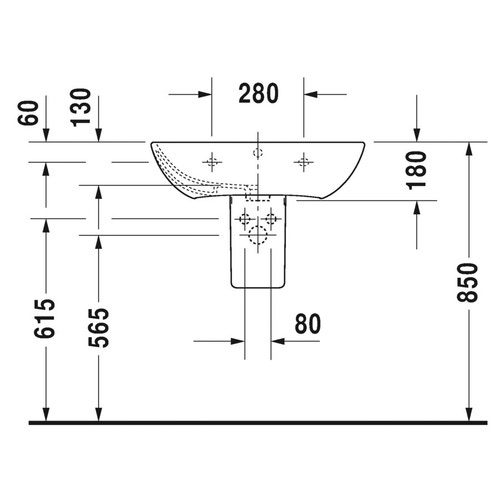 Immagine di Duravit ME BY STARCK lavabo 65 cm monoforo, con troppopieno, con bordo per rubinetteria, lato inferiore smaltato, colore bianco 2335650000