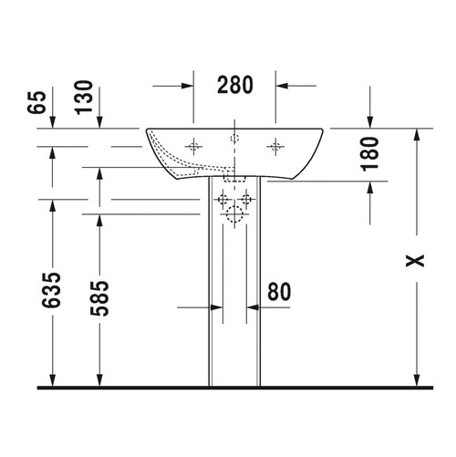 Immagine di Duravit ME BY STARCK lavabo 60 cm monoforo, con troppopieno, con bordo per rubinetteria, lato inferiore smaltato, colore bianco 2335600000