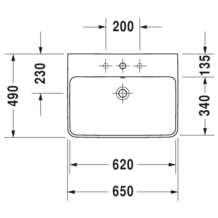 Immagine di Duravit ME BY STARCK lavabo 65 cm monoforo, con troppopieno, con bordo per rubinetteria, lato inferiore smaltato, colore bianco finitura opaco 2335653200