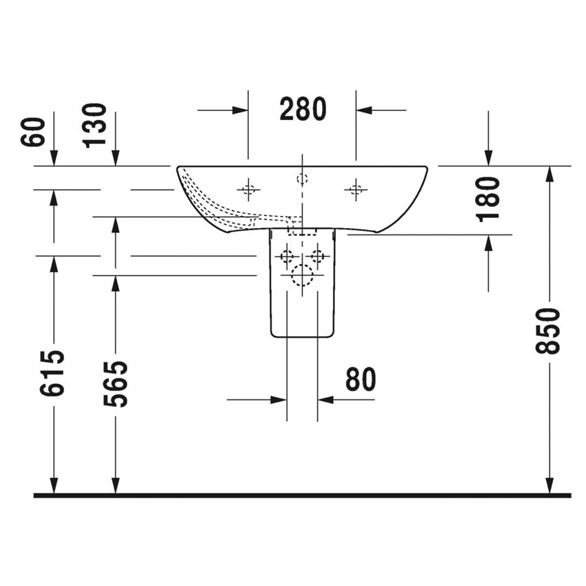 Immagine di Duravit ME BY STARCK lavabo 65 cm monoforo, con troppopieno, con bordo per rubinetteria, lato inferiore smaltato, colore bianco finitura opaco 2335653200