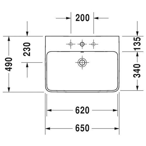 Immagine di Duravit ME BY STARCK lavabo 65 cm monoforo, con troppopieno, con bordo per rubinetteria, lato inferiore smaltato, WonderGliss, colore bianco finitura opaco 233565032001